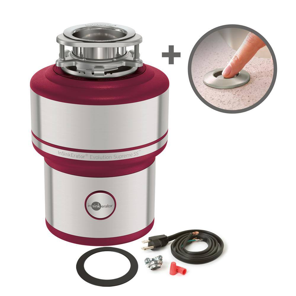 InSinkErator SUPREME SSL&L W/CDK W/STS-00SN Evolution Supreme SS Lift & Latch Quiet 1 HP Continuous Feed Garbage Disposal w/ Power Cord Kit & SinkTop Air Switch Kit