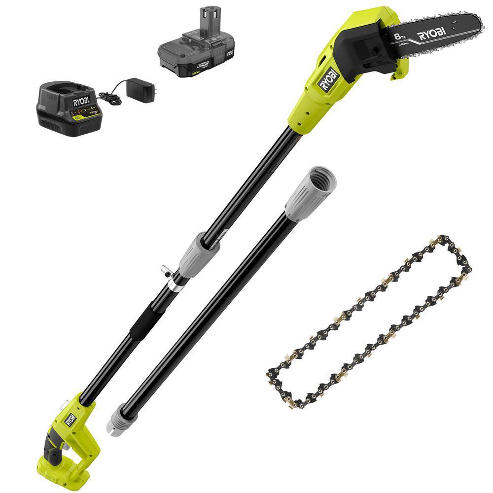 RYOBI P2510-AC ONE+ 18V 8 in. Cordless Oil-Free Pole Saw w/ Extra 8 in. Chain. 1.5 Ah Battery and Charger