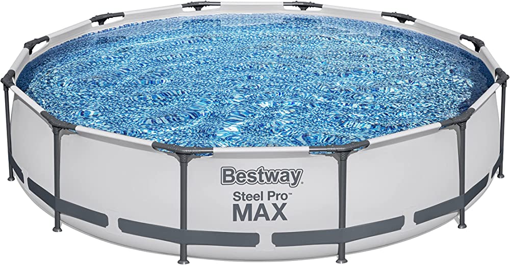 Bestway Steel Pro MAX 12 Foot x 30 Inch Round Metal Frame Above Ground Outdoor Backyard Swimming Pool Set with 330 GPH Filter Pump