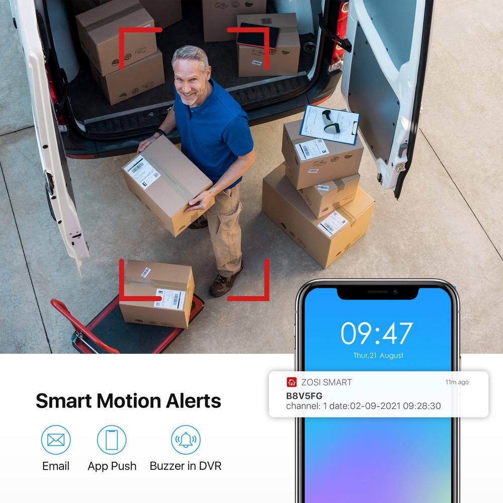 ZOSI 8FN-261W8-20-US H.265+ 8-Channel 5MP-Lite 2TB Hard Drive DVR Security Camera System with 8X 1080p Wired Bullet Cameras