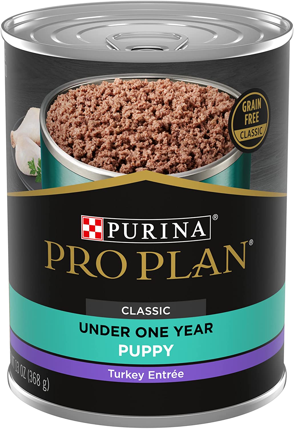 Purina Pro Plan High Protein Puppy Food Wet. Classic Turkey Entree 13 oz. Cans case of 12