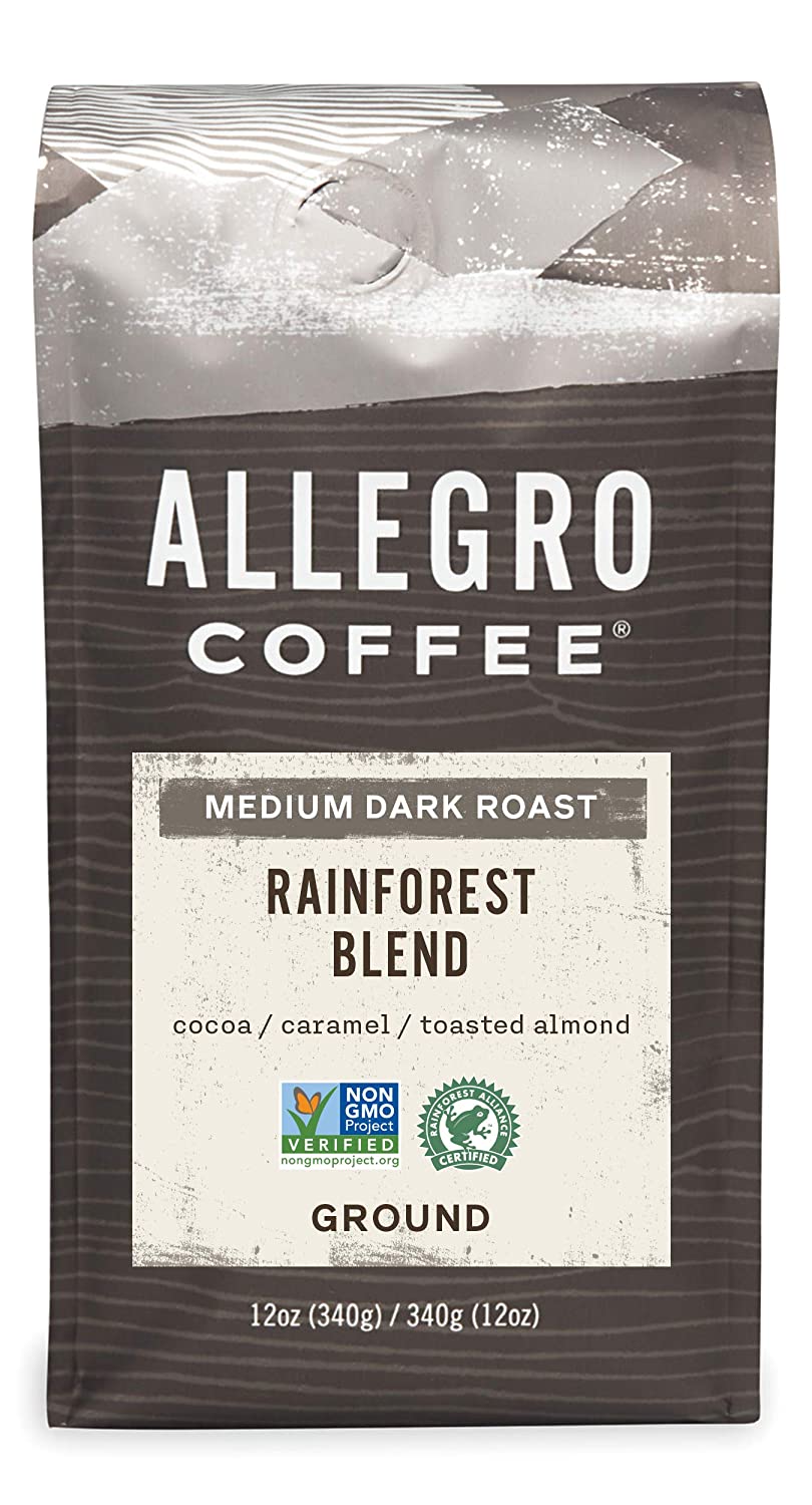 Allegro Coffee Rainforest Blend Ground Coffee. Caramel. 12 oz