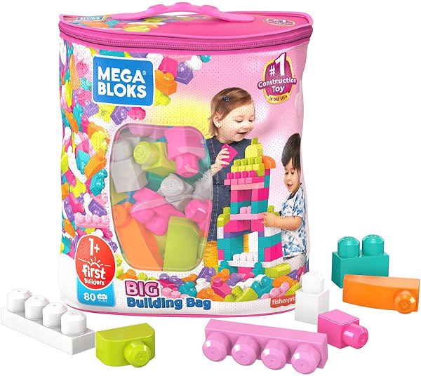 Mega Bloks First Builders Big Building Bag. Building Toys for Toddlers- Pink Bag