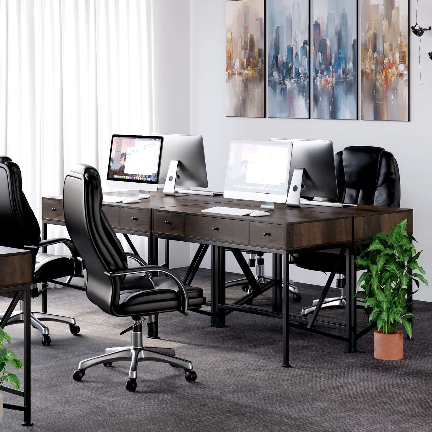 Homfa Writing Desk with Drawers. Wood Computer Desk. Table for Desktop. Laptop Study Table for Home Office. Dark Brown