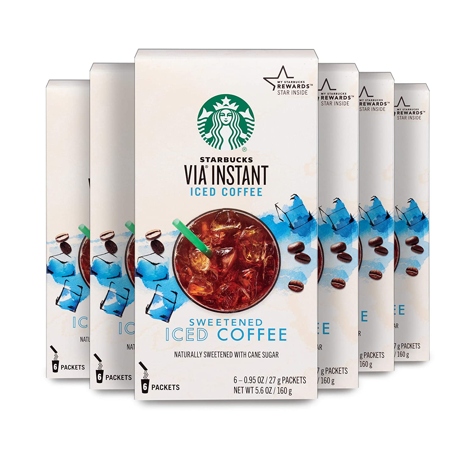 Starbucks VIA Instant Coffee Medium Roast Packets. Sweetened Iced Coffee. 6 boxes (36 packets total)