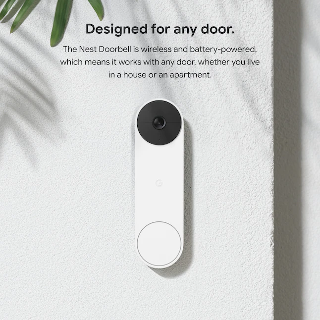 Google  Nest Doorbell Battery - Wireless Smart Wi-Fi Doorbell Security Camera - Snow