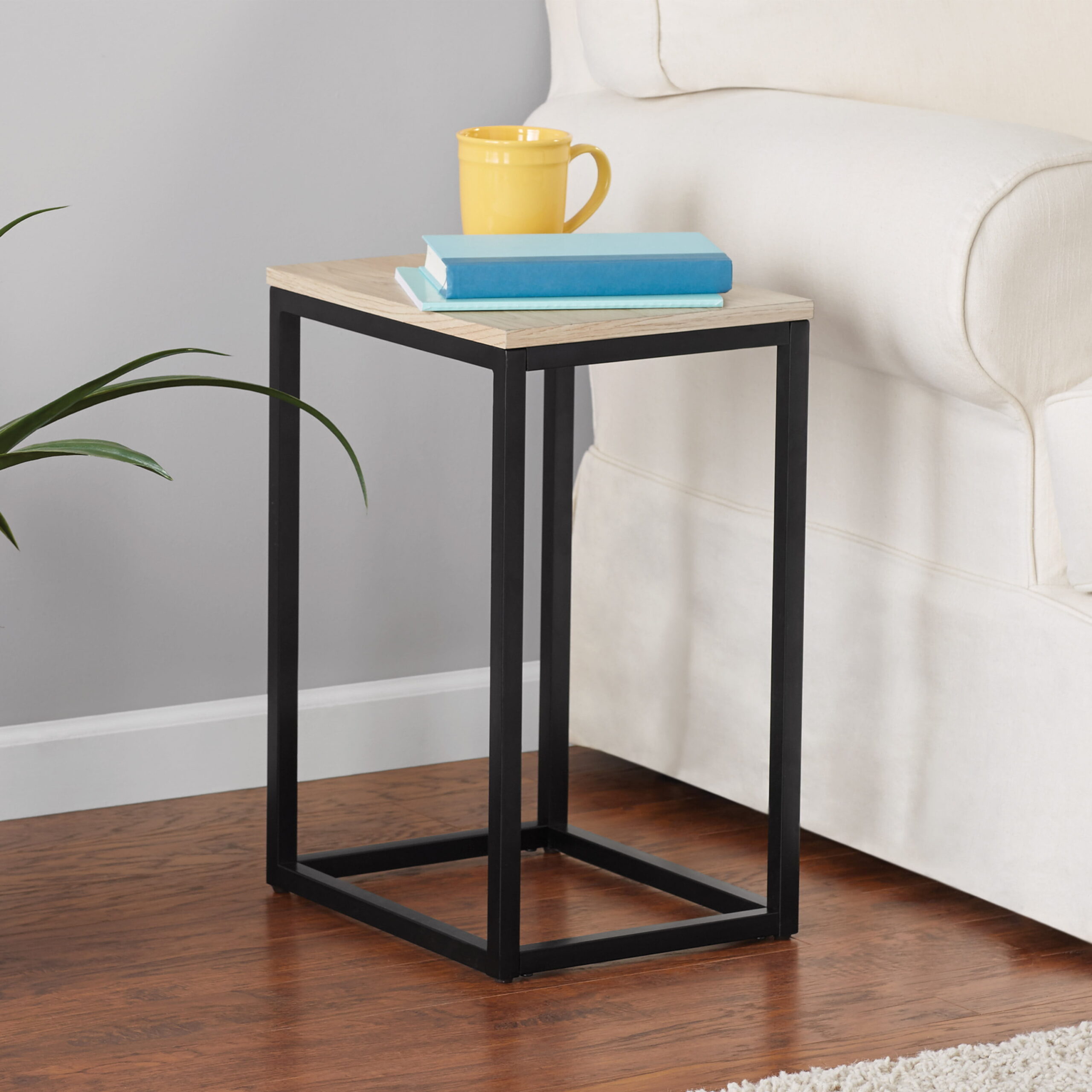 Mainstays Rectangle End Table. Natural Finish Top with Black Frame