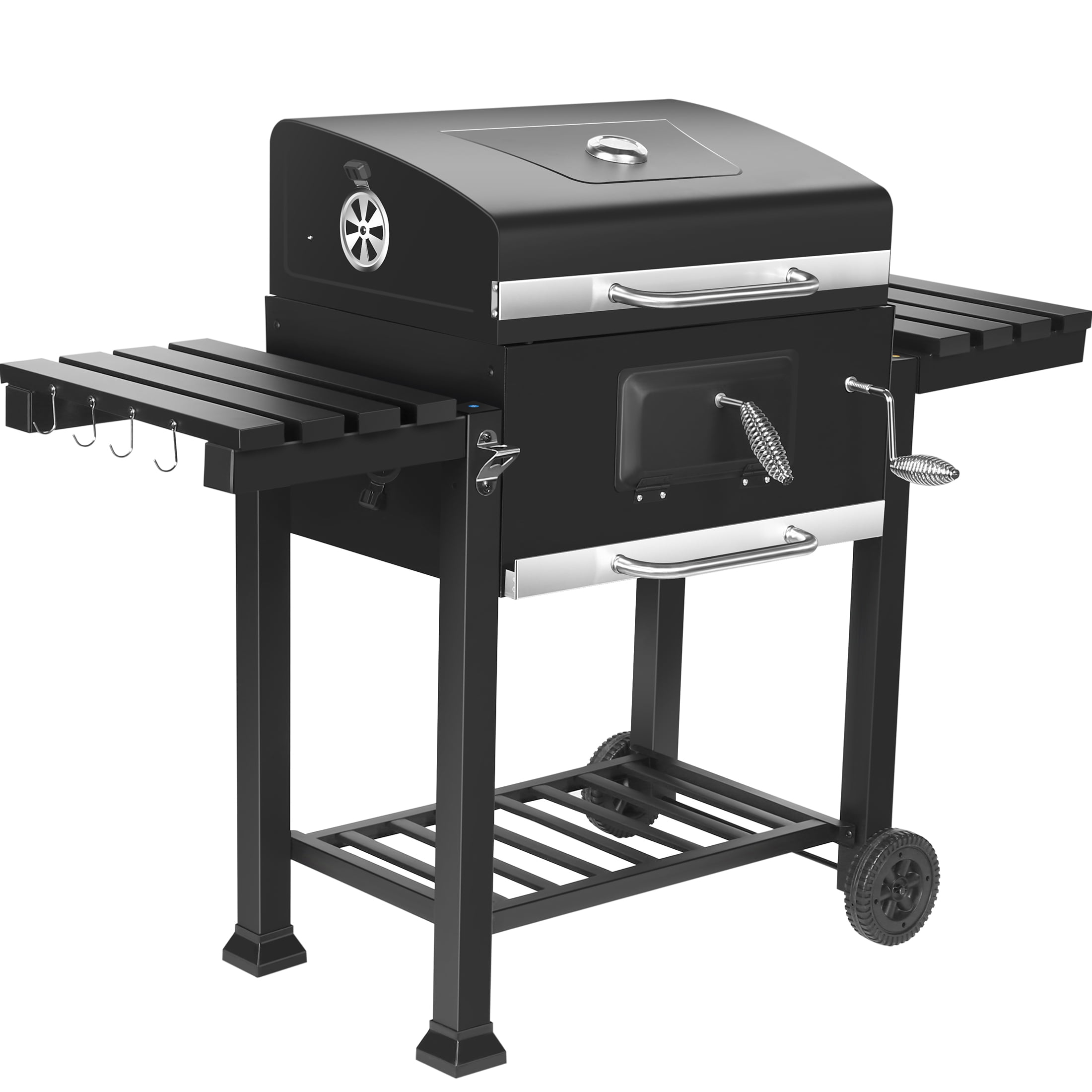 SUGIFT 24-inch Charcoal BBQ Grill with 2 Folding Side Shelves. Black