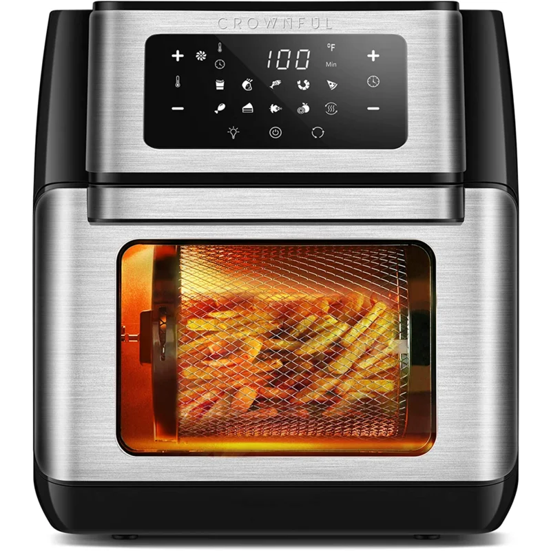 CROWNFUL TXG-KK-DT10L-D Air Fryer. 10.6 Quart Large Convection Toaster Oven with Digital LCD Touch Screen. 10 in 1 Oilless Cooker with Rotisserie and Dehydrator. Accessories and Online Cookbook Included