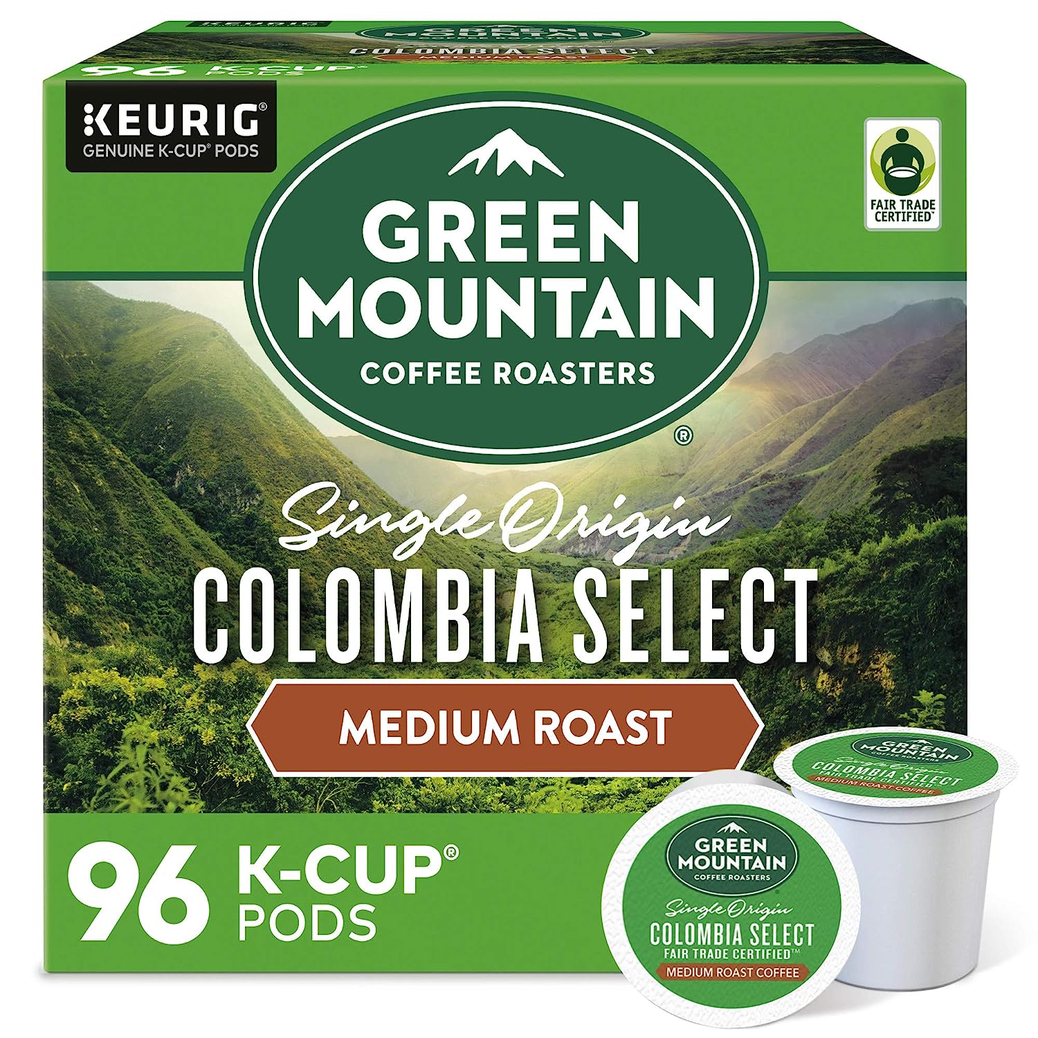 Green Mountain Coffee Roasters Colombia Select. Single-Serve Keurig K-Cup Pods. Medium Roast Coffee Pods. 96 Count