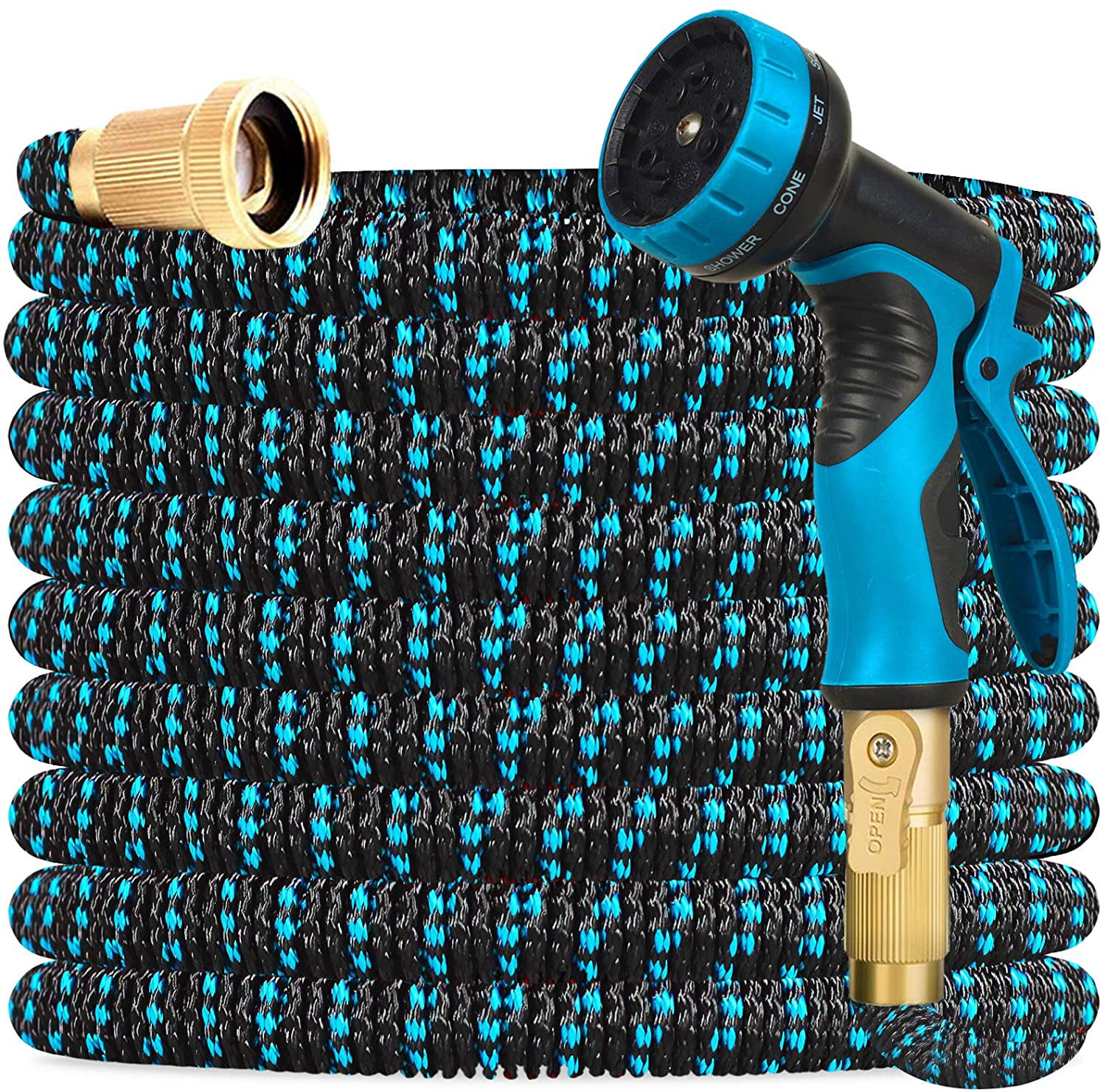 CozyBox 50ft Water Hose - Upgraded Leakproof Lightweight No-Kink Garden Hose. Flexible Expanding Water Hose with Triple Layered Latex Core. Bag and Holder (Blue)