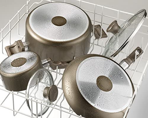 T-fal C991SE Ceramic Chef Cookware Set. 12-Piece. Champagne