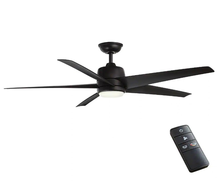 Hampton Bay 99919 Mena 54 in. White Color Changing Integrated LED Indoor/Outdoor Matte Black Ceiling Fan with Light Kit and Remote Control