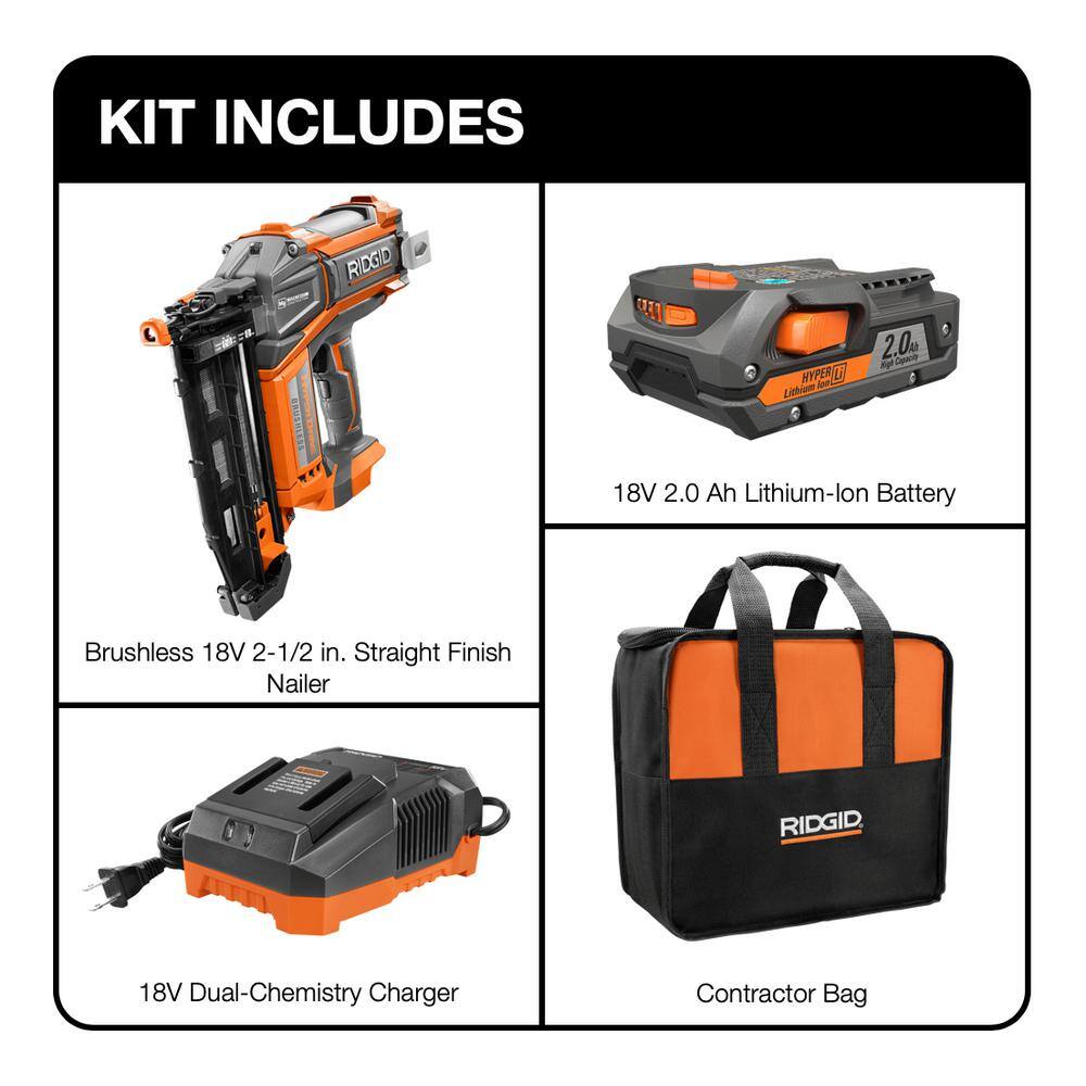RIDGID 1003557539 18V Brushless Cordless HYPERDRIVE 16-Gauge 2-1/2