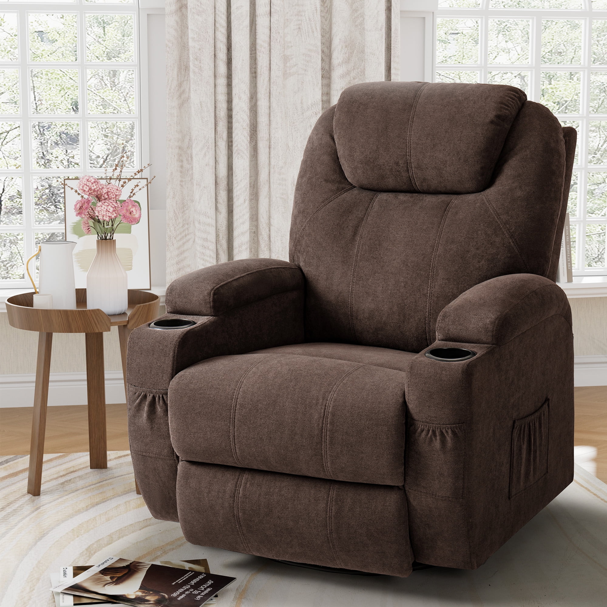 Vineego Fabric Power Massage Lift Recliner Chair with Heat & Vibration for Elderly.Brown
