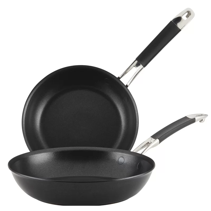 Anolon 87540 Smart Stack Hard Anodized Nonstick Frying Pan Set / Fry Pan Set / Hard Anodized Skillet Set - 8.5 Inch and 10 Inch. Black