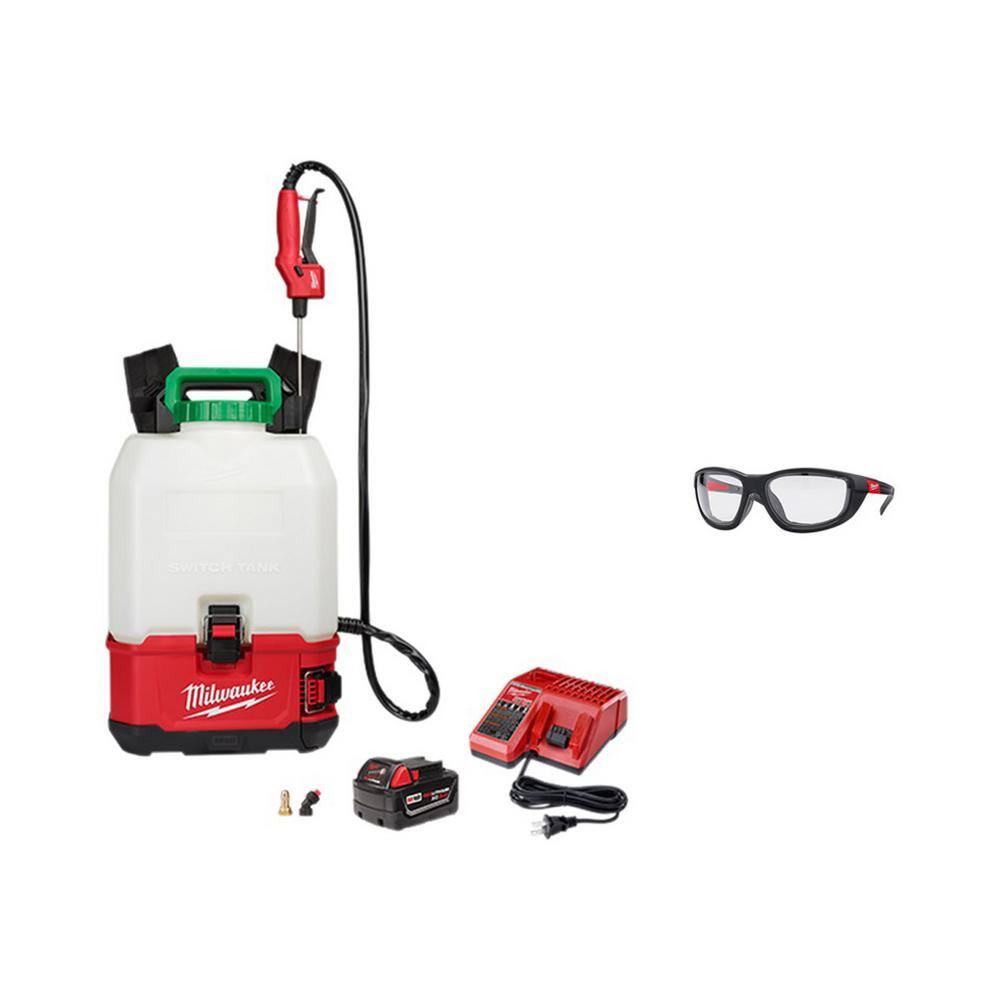 Milwaukee 2820-21PS-48-73-2040 M18 18-Volt 4 Gal. Lithium-Ion Cordless Switch Tank Backpack Pesticide Sprayer Kit with Battery Charger & Safety Glasses