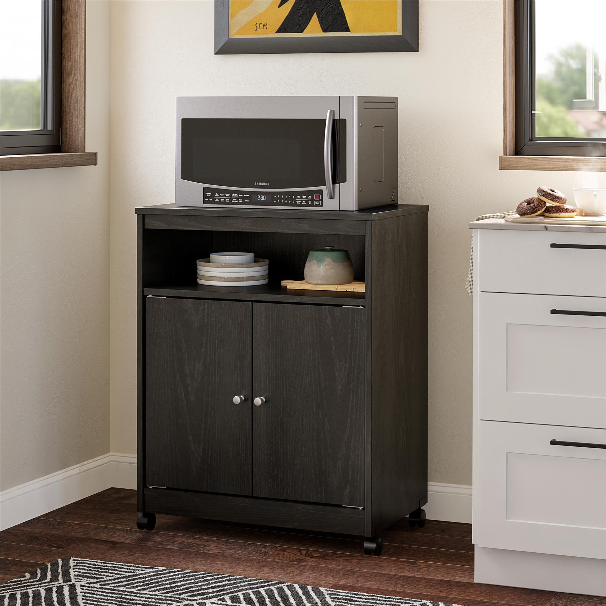 Ameriwood Home Landry Kitchen Microwave Cart. Black Oak