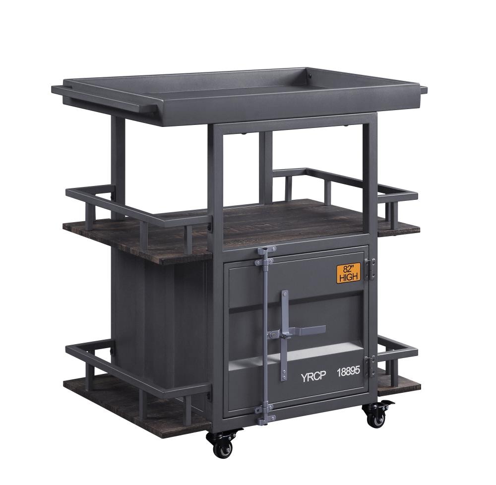 ACME FURNITURE Gray Metal Base with Wood Metal Top Rolling Kitchen Cart (20.9-in x 35.8-in x 36.2-in)