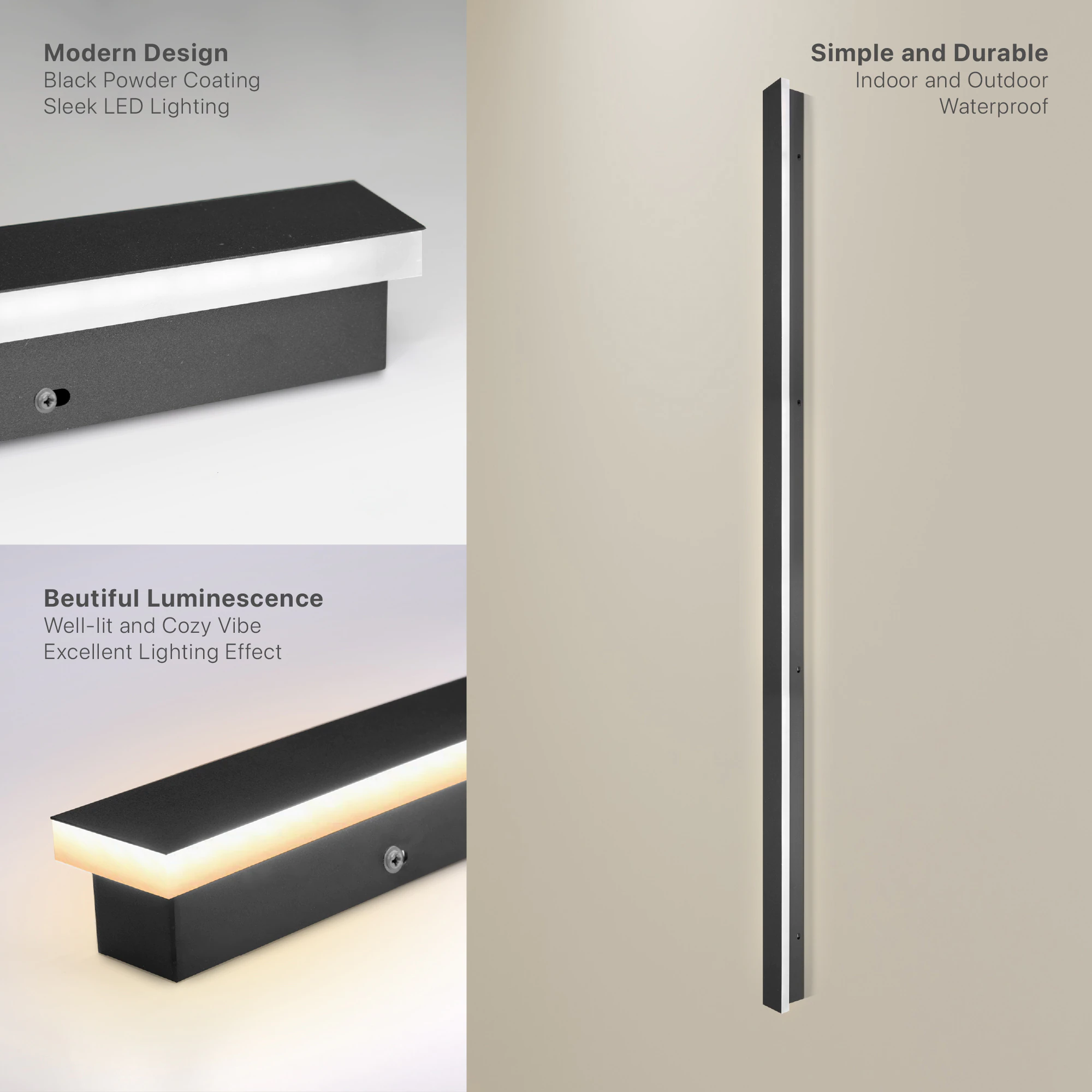 LEEKI LKI-1052 Modern Outdoor-Light 59-in Black Integrated Outdoor Wall Light