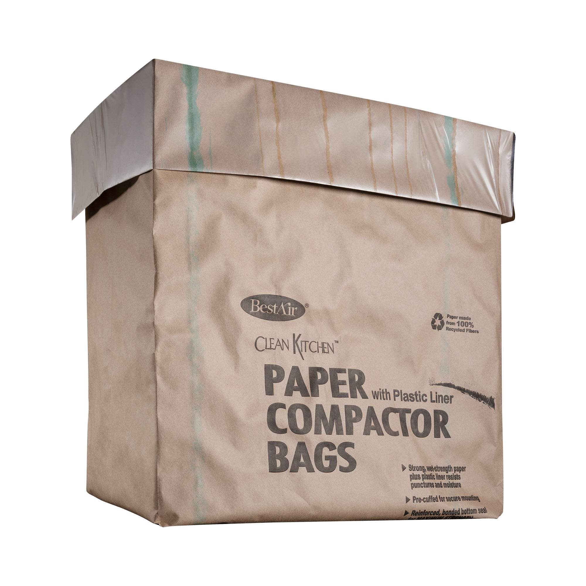 BestAir Heavy Duty Paper Trash Compactor Bags. Pre-Cuffed. 12 Bags