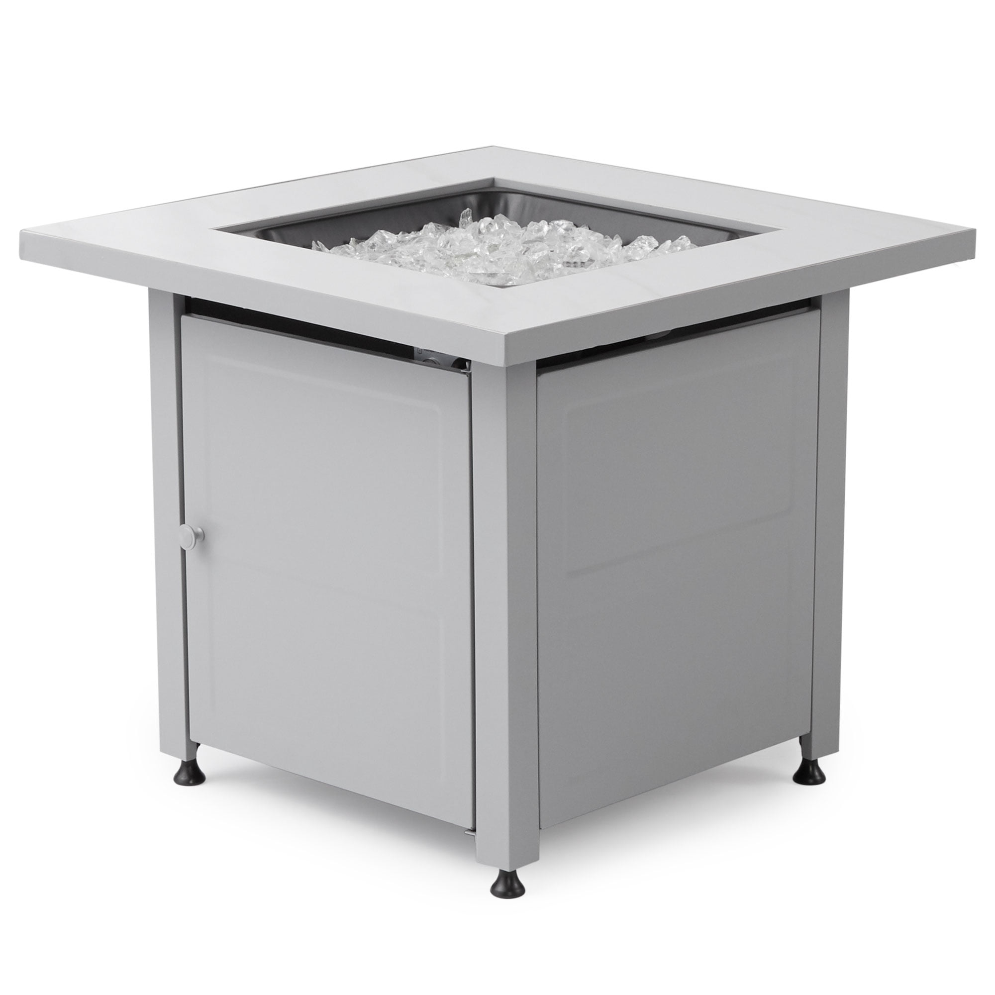 Endless Summer Outdoor Fire Pit Table with Faux Marble Finish. White Glass