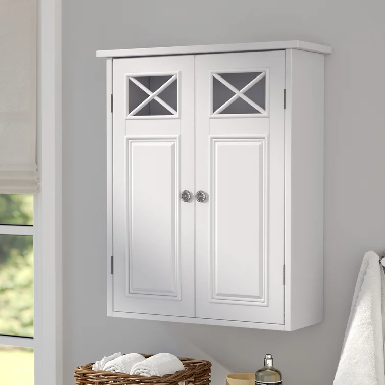 Beachcrest Home Woodley Removable Wooden Wall Cabinet with Cross Molding and 2 Doors. White