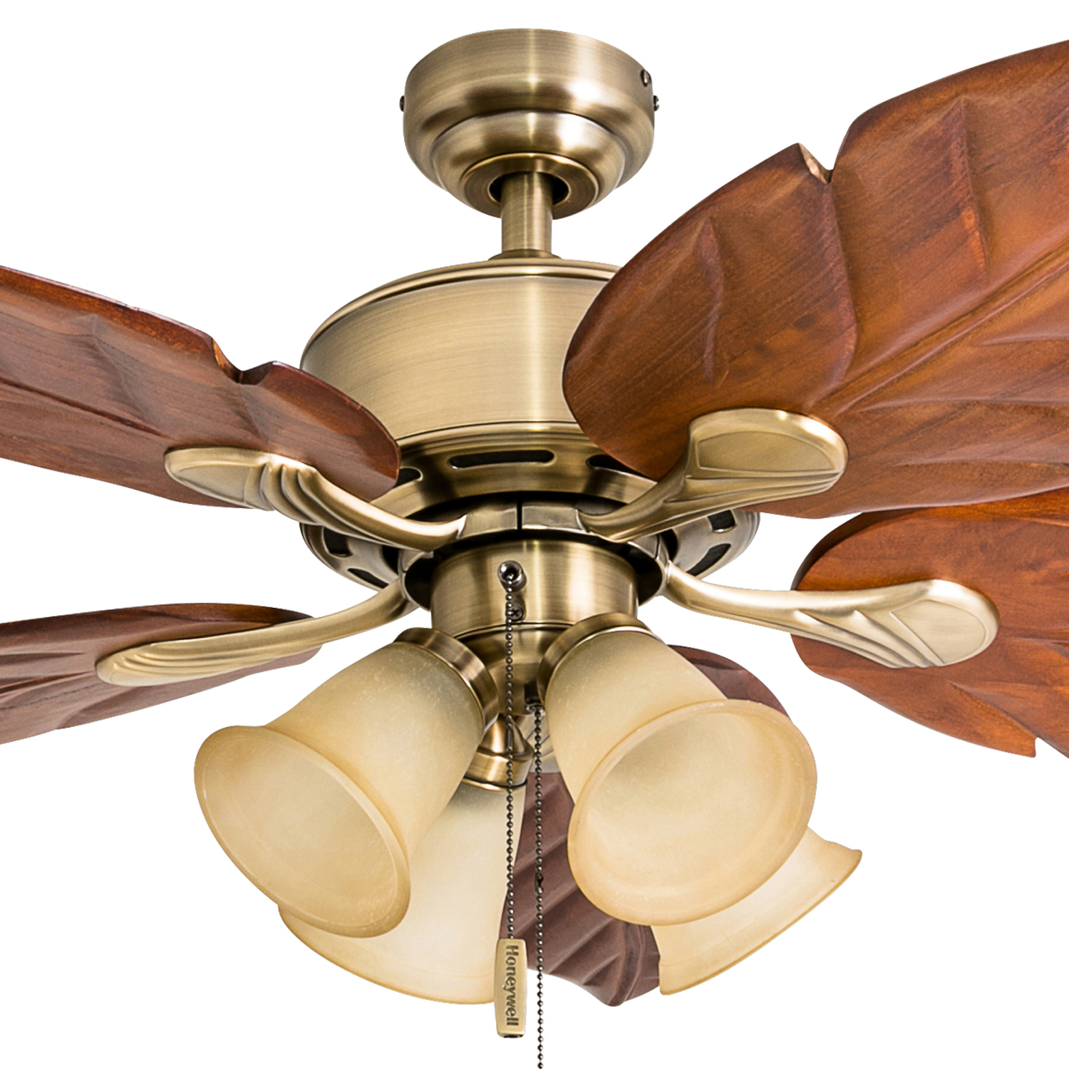 Honeywell Royal Palm 52″ Aged Brass Tropical LED Ceiling Fan with Light