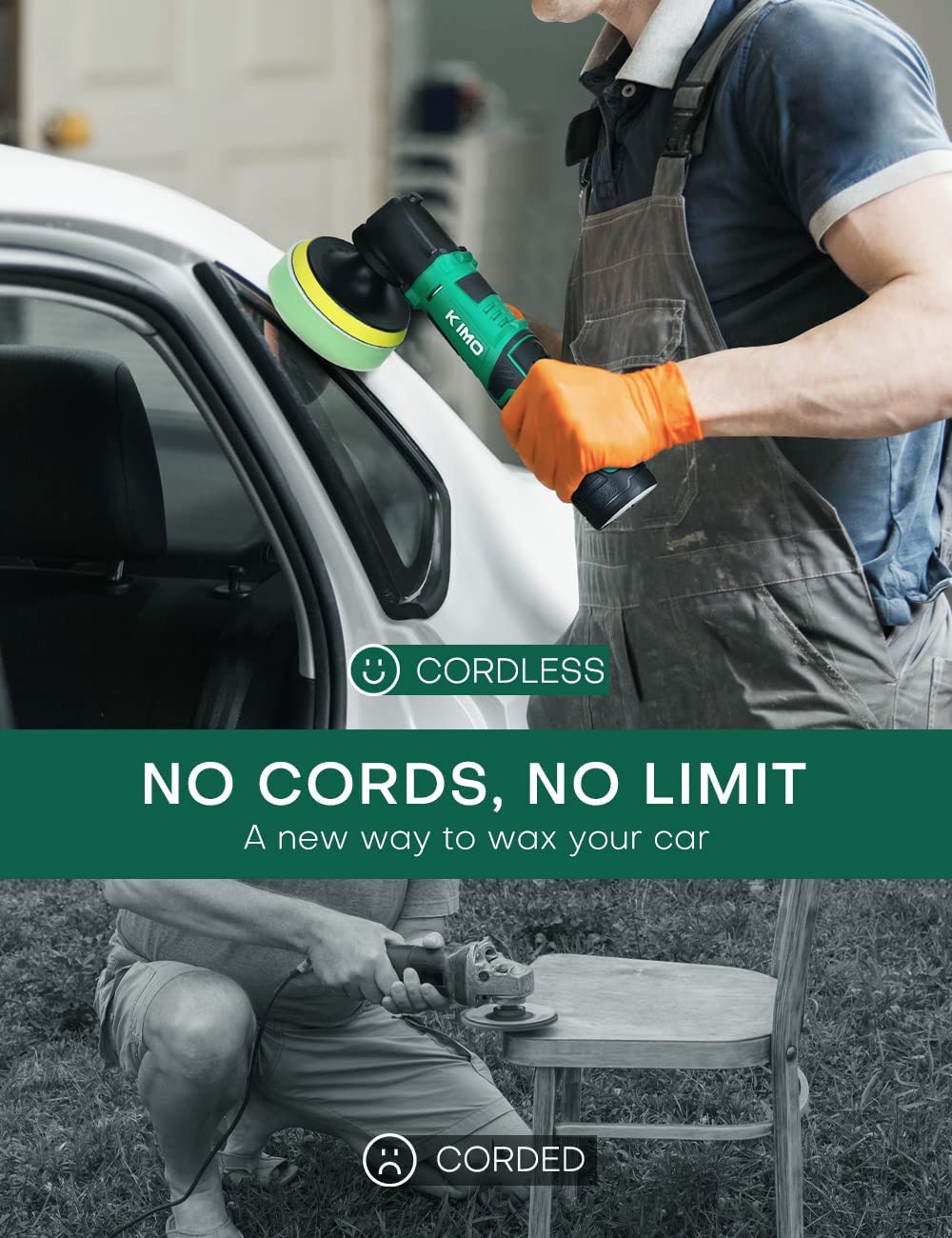 KIMO Cordless Car Buffer Polisher Kit w/1 Hour Fast Charger. 5 Variable Speeds. 4-INCH Small Buffer Polisher for Car Detailing. 4 Pads for Car Waxing/Scratch Removing/Home Appliance Polishing