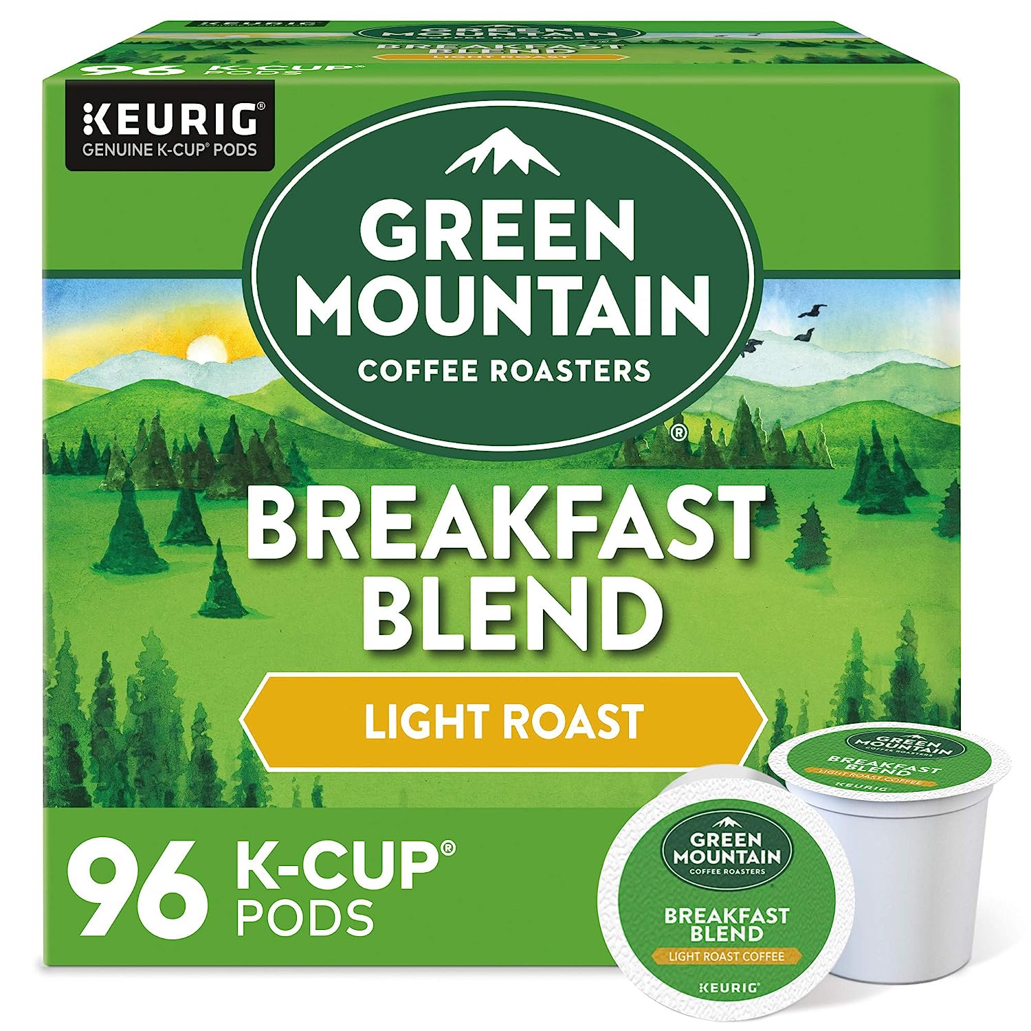 Green Mountain Coffee Roasters Breakfast Blend Single-Serve Keurig K-Cup Pods. Light Roast Coffee. 24 Count (Pack of 4)