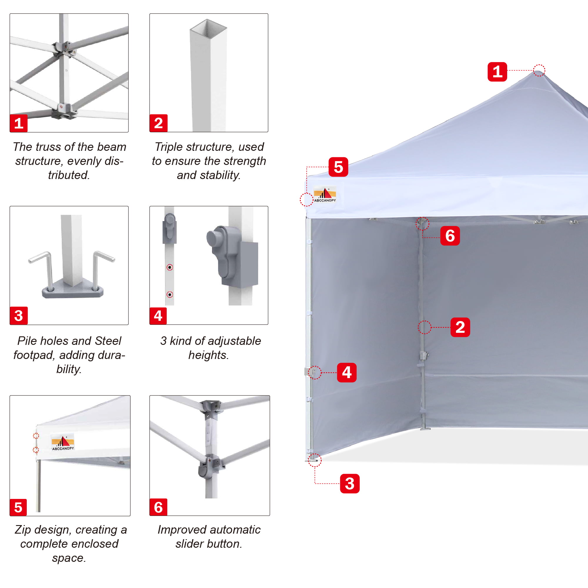 ABCCANOPY 10 ft x 10 ft Metal Pop-Up Commercial Canopy Tent with walls. White