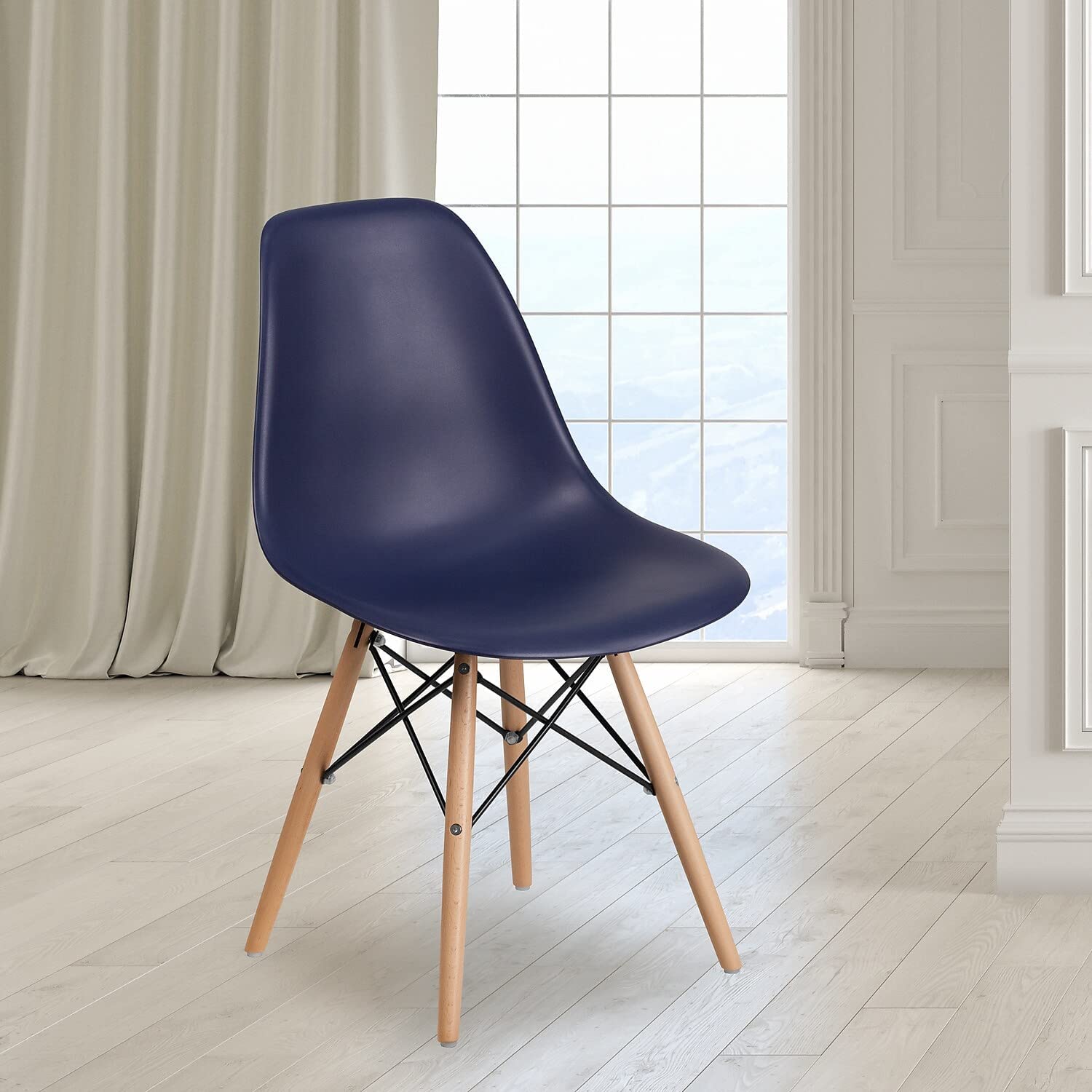 Flash Furniture Elon Series Navy Plastic Chair with Wooden Legs (‎FH-130-DPP-NY-GG)