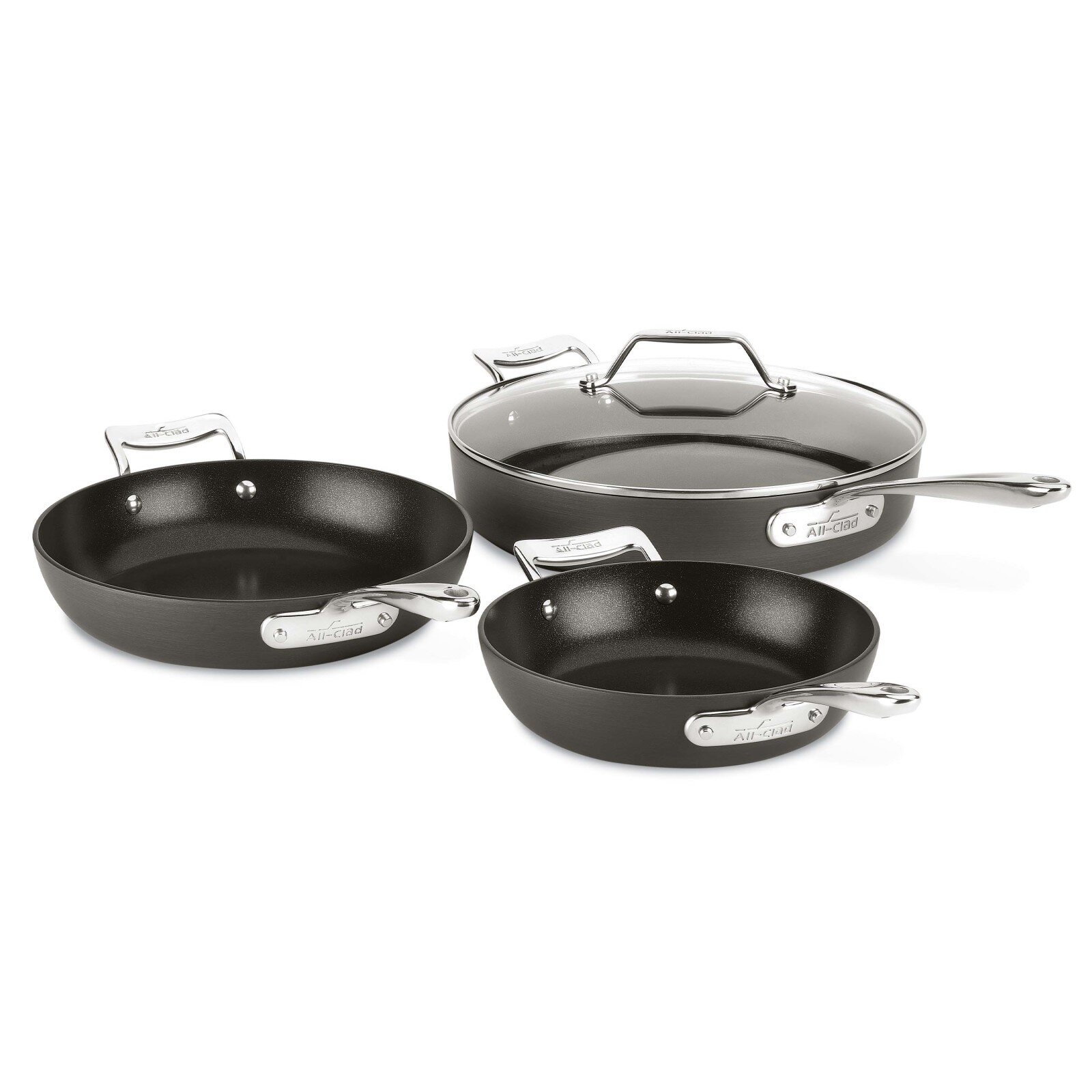 All-Clad Essentials 4-Piece Non-Stick Skillet Set with Lids