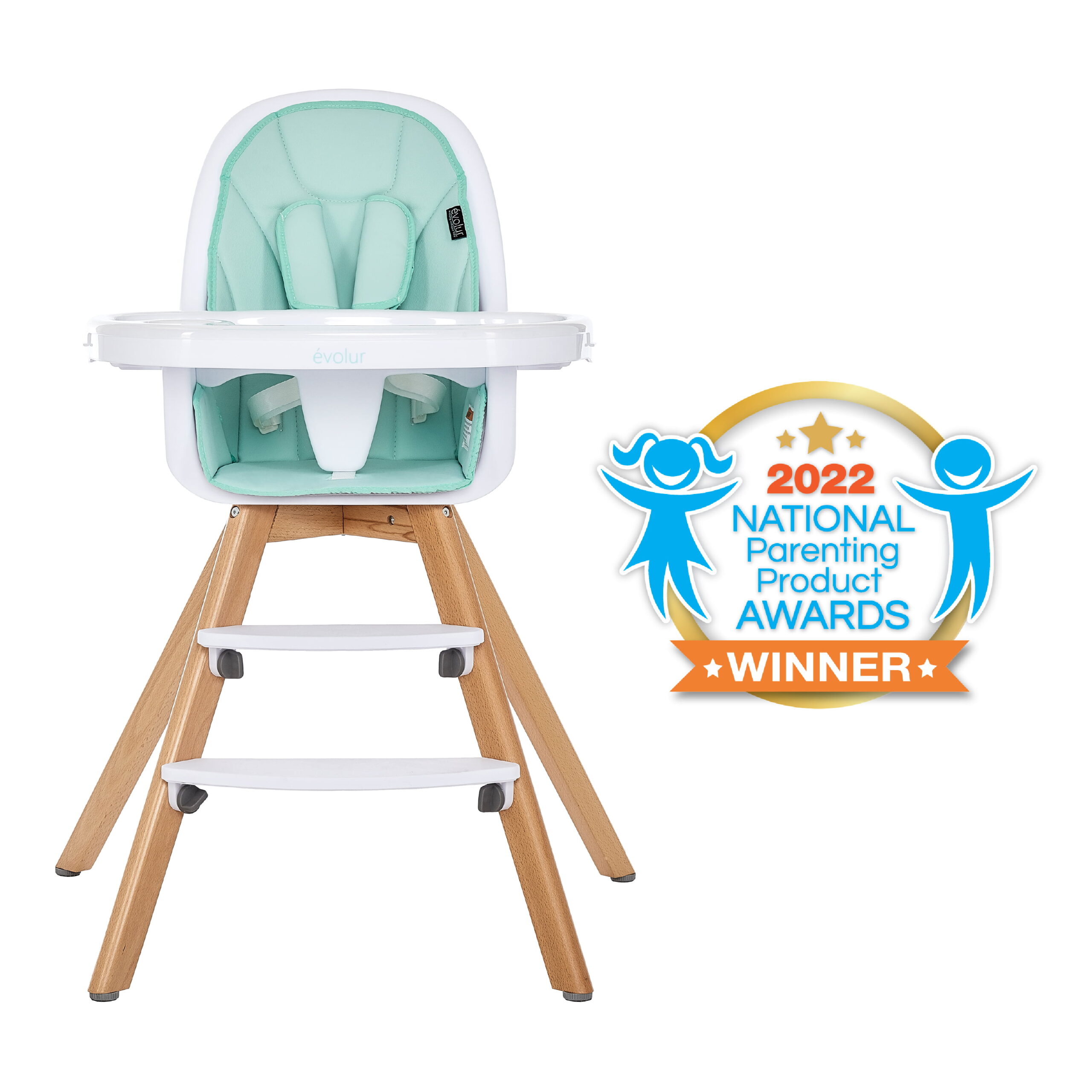 Evolur Zoodle 3-in-1 High Chair Booster Feeding Chair with Modern Design. Mint (Model #254)