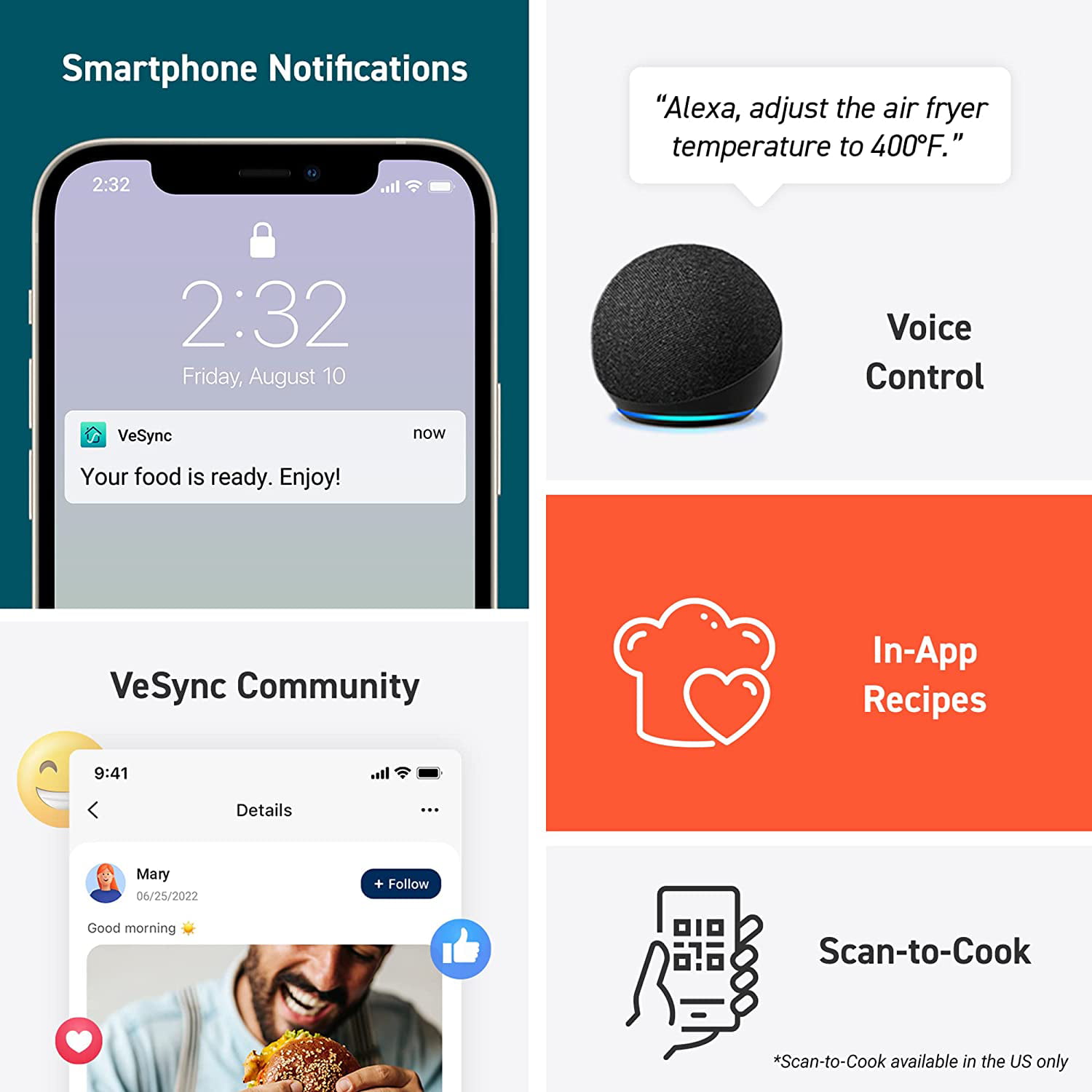 COSORI Pro II 5.8-Quart Smart Air Fryer. Large 12-in-1 Air Fryer. Voice Control. Light Gray