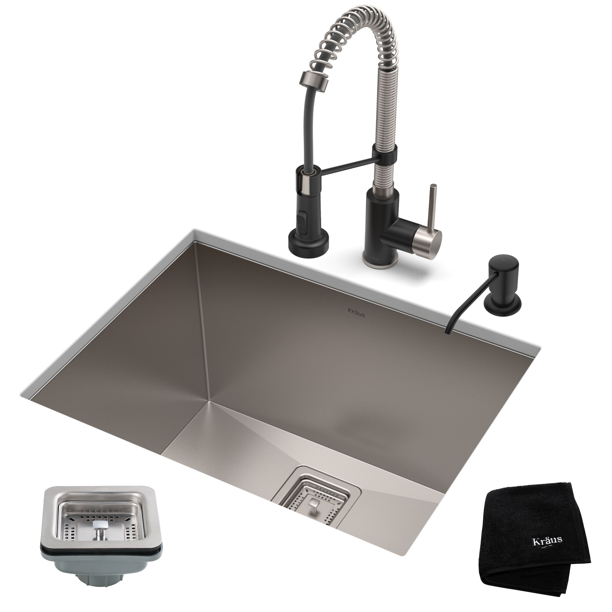 Kraus 18.5-in x 24-in 1-Basin Stainless Steel Undermount Laundry Sink with Drain with Faucet