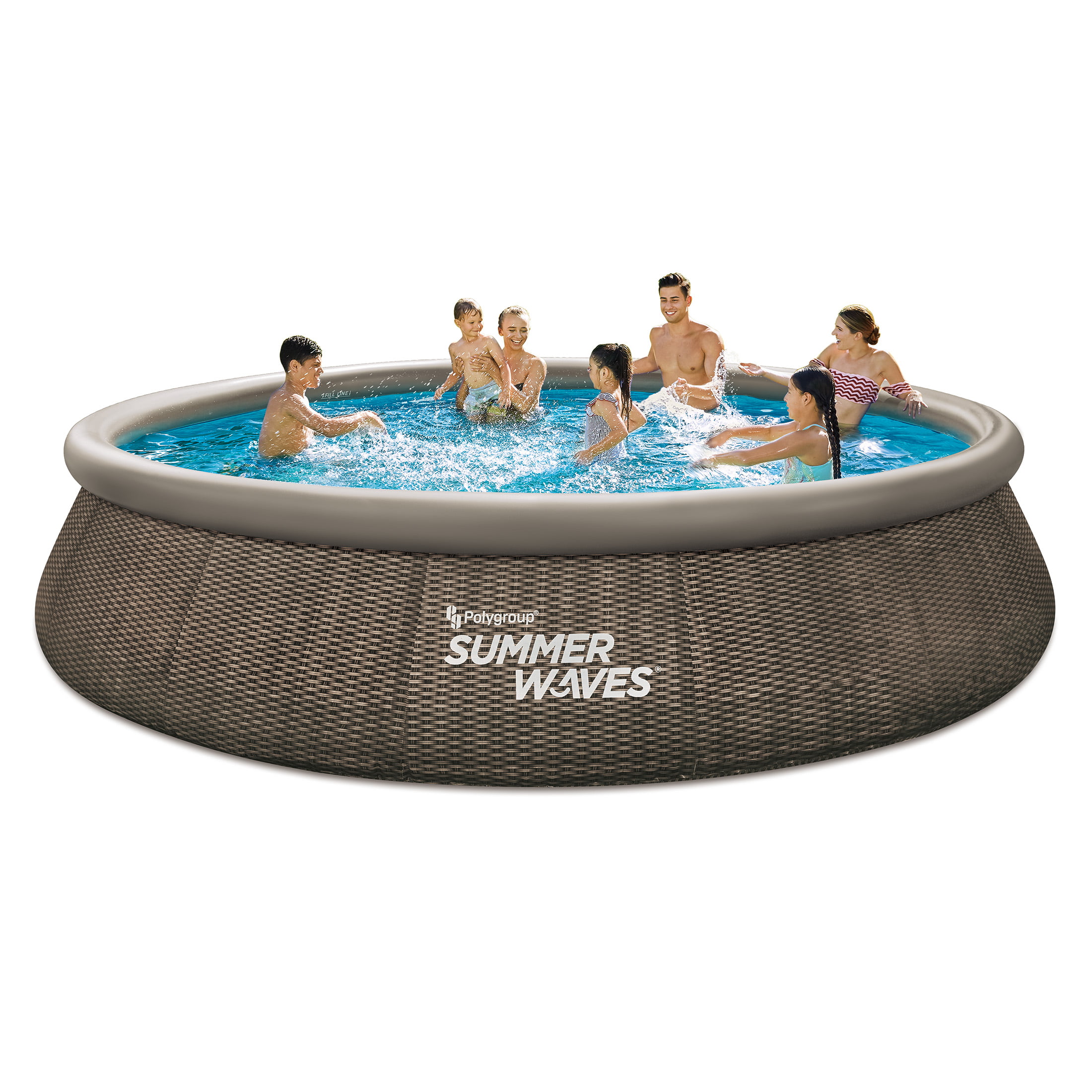 Summer Waves 15 ft Dark Double Rattan Quick Set Pool. Round. Ages 6+. Unisex
