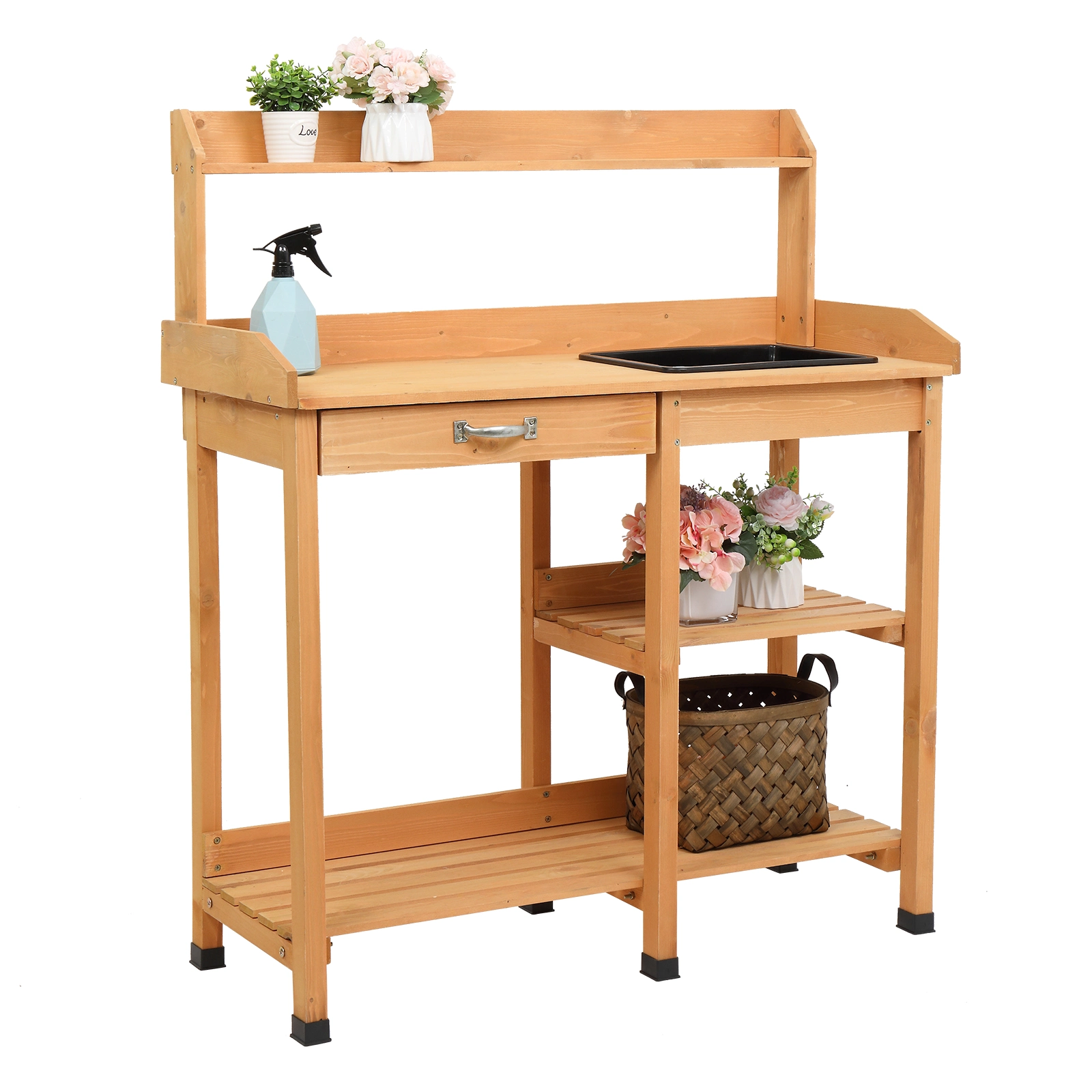 DISCOUNTTODAY Garden Workbench With Drawers And Sink 45.2 x 17.7x 47.6