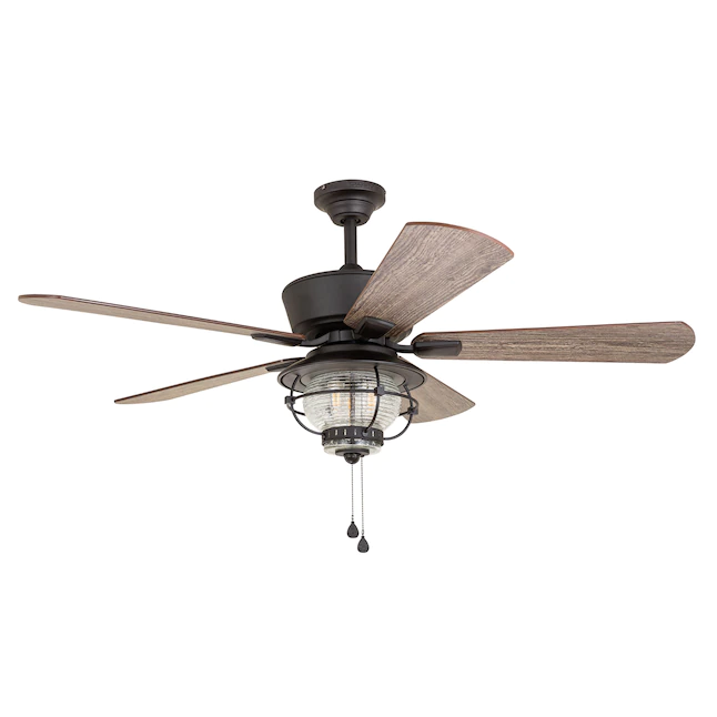 Harbor Breeze  Merrimack II 52-in Bronze LED Indoor/Outdoor Downrod or Flush Mount Ceiling Fan with Light (5-Blade)