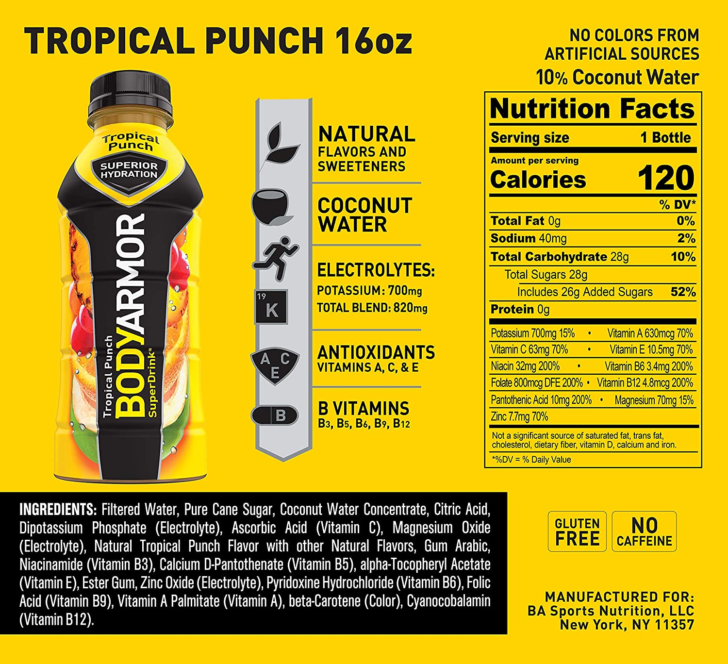 BODYARMOR Sports Drink Sports Beverage. Tropical Punch. Natural Flavor With Vitamins. Potassium-Packed