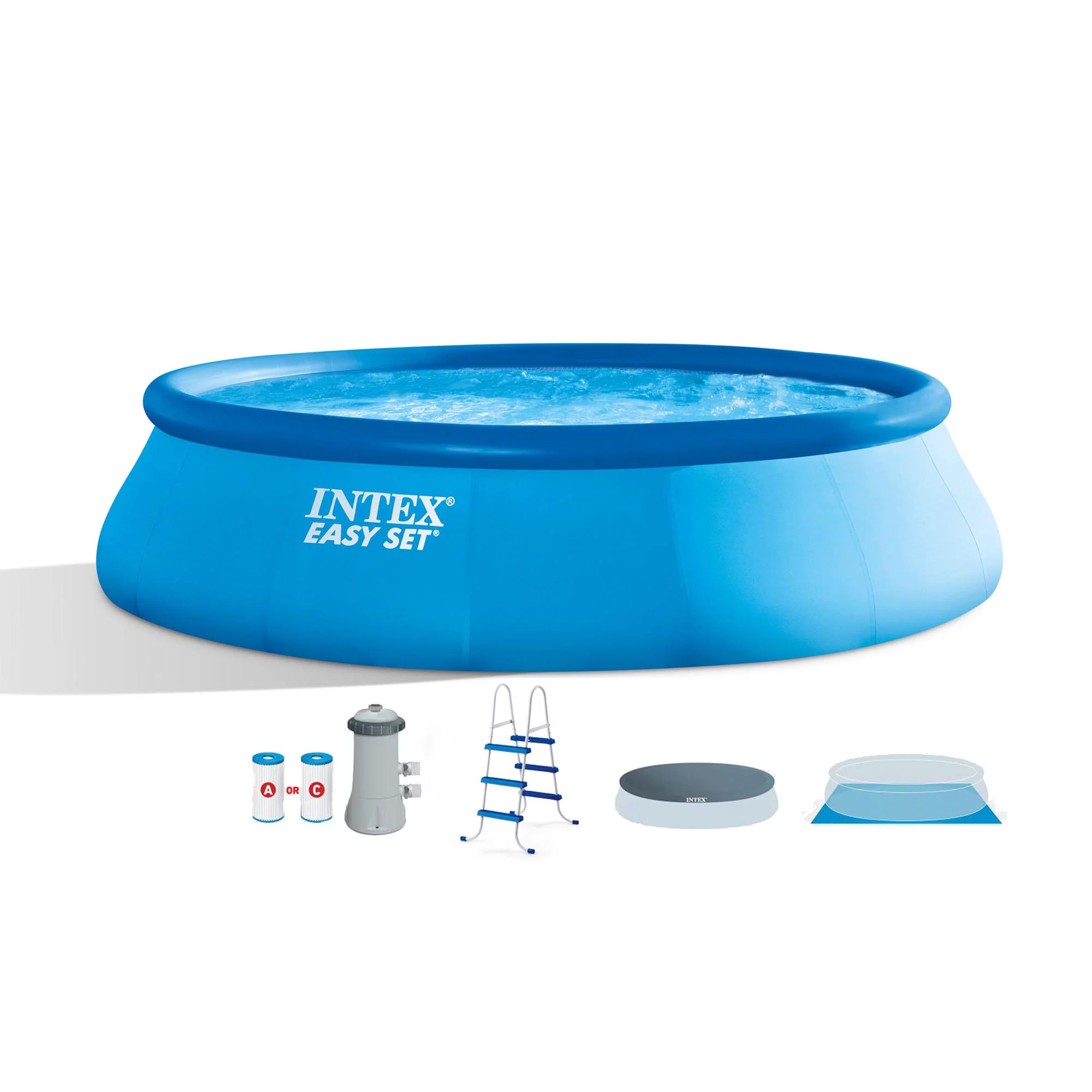 Intex 15′ x 42″ Inflatable Easy Set Above Ground Swimming Pool w/ Ladder & Pump