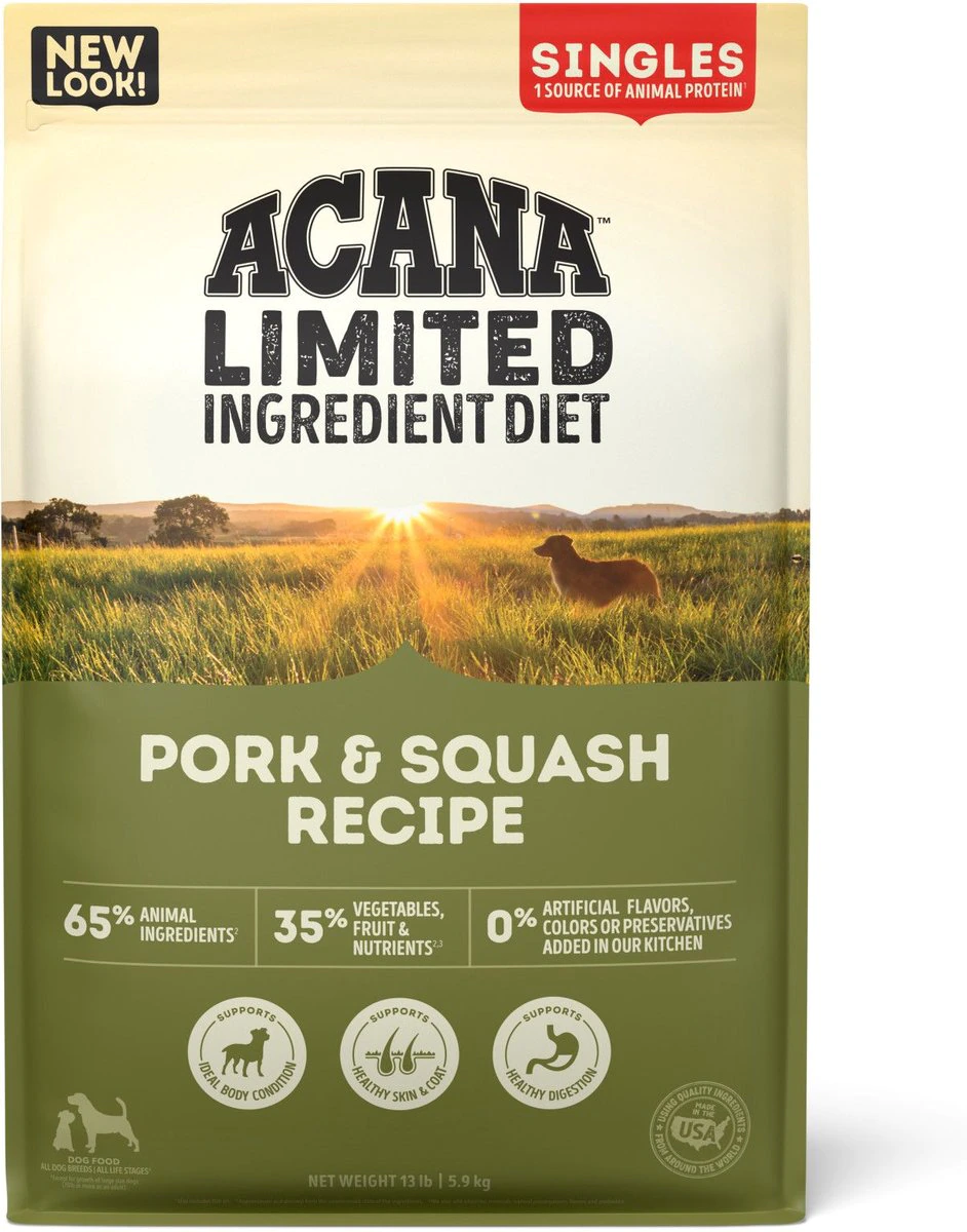 ACANA Singles Limited Ingredient Dry Dog Food. Grain-free. High Protein. Pork & Squash. 13lb