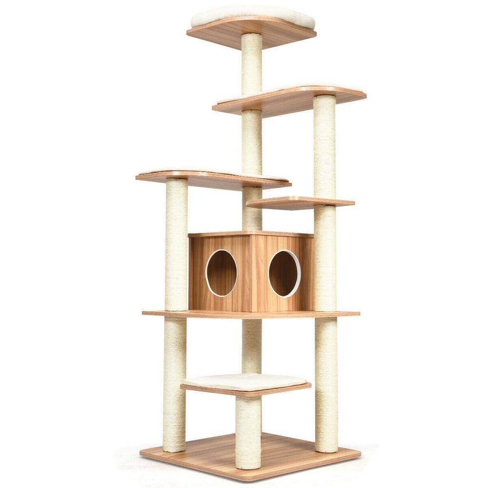 ANGELES HOME M74-8PS31 69 in. Tall Brown Sleep and Play Cat Tree