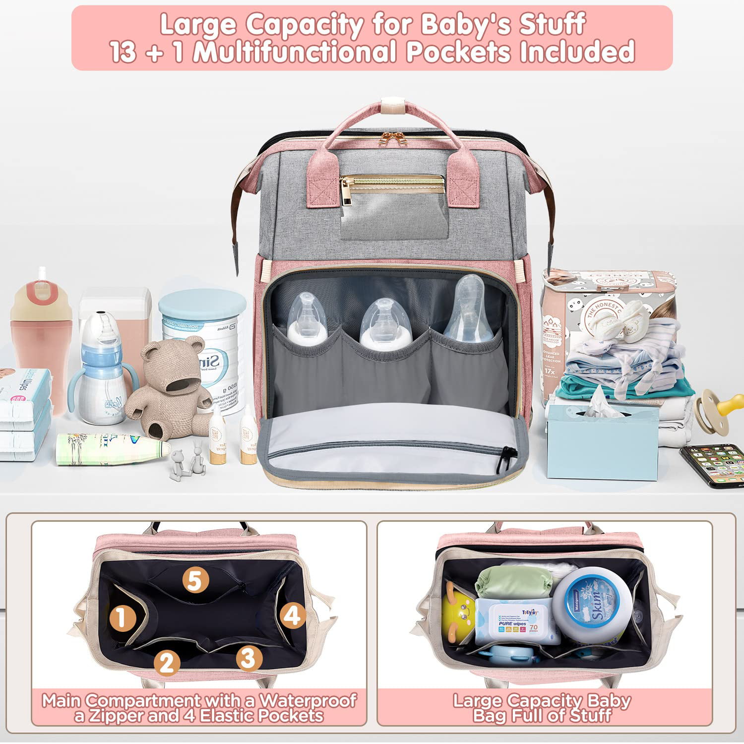Diaper Bag Backpack. Campmoy 8 in 1 Large Diaper Bag with Changing Station