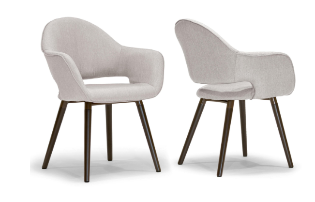 Glamour Home Adel Modern Beige Arm Chair Dining Chair with Beech Legs (Set of 2)