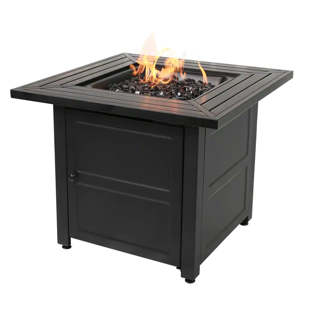 FIRE ISLAND GAD15307M 30 in. W x 24.6 in. H Square Steel Propane Black Slate Fire Pit with Stamped Steel Black Base and 50000 BTU Burner
