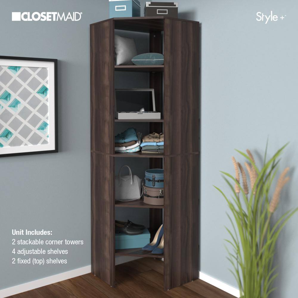 ClosetMaid 1722 Style+ 25 in. W Modern Walnut Corner Wood Closet Tower