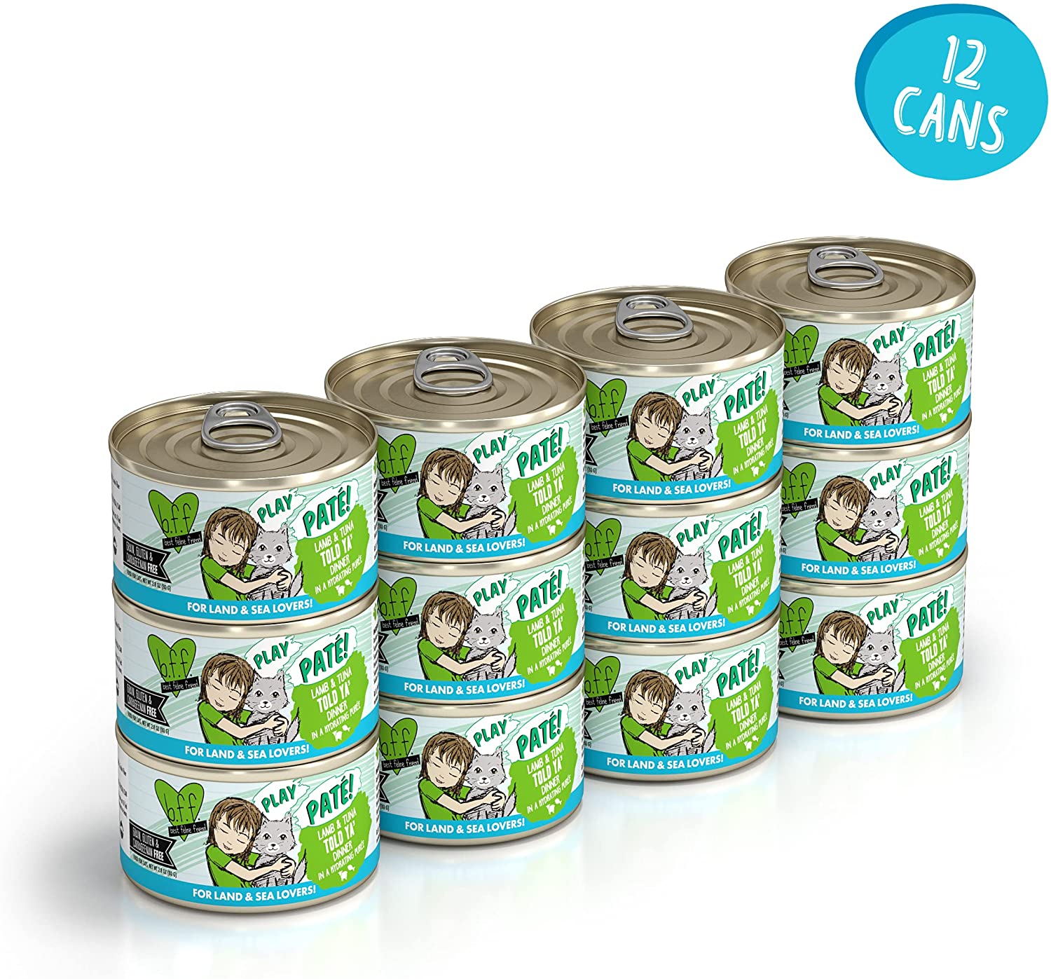 Weruva Wet Cat Food B.F.F. Play - Best Feline Friend Paté Lovers. Aw Yeah!. Lamb & Tuna Told Ya- with Lamb & Tuna. 2.8oz Can (Pack of 12)
