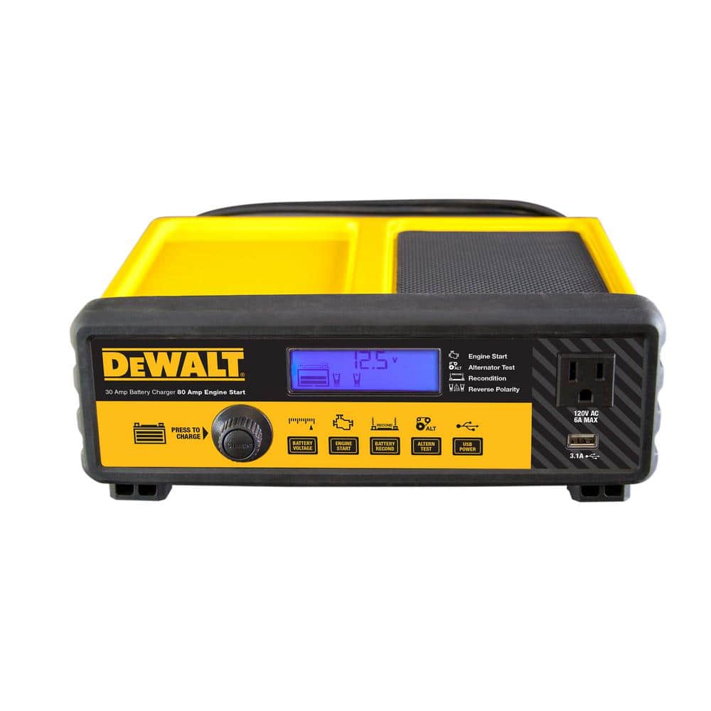 DEWALT DXAEC801B 30 Amp Automotive Portable Car Battery Charger with 80 Amp Engine Start and Alternator Check