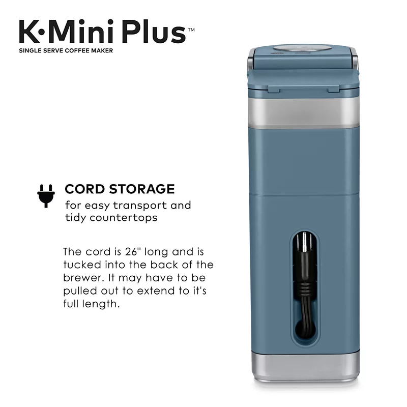 Keurig K-Mini Plus Coffee Maker. Single Serve K-Cup Pod Coffee Brewer. 6 to 12 oz. Brew Size. Stores up to 9 K-Cup Pods. Evening Teal